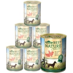 Dehner Best Nature Adult hondenvoer, zalm en gevogelte met rijst, 6 x 400 g (2,4 kg)