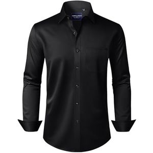Alimens & Gentle Men's Dress Shirts Long Sleeve Wrinkle-Free Stretch Shirts Solid Formal Button Down Shirt with Pocket Black