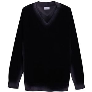 Diana Studio T-shirt met V-hals voor heren, 100% linnen, lange mouwen, casual pasvorm, gemaakt in Italië, Zwart, S