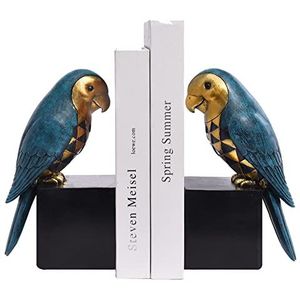 Kakizzy Boekeinden decoratief, papegaaienboekensteunen voor planken, decoratieve boekenstopper, retro boekuiteinden voor zware boeken, vogelbeeldjes standbeelden binnen, uniek cadeau voor