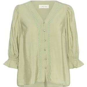 Cream Damesshirt met V-hals, 3/4 mouwen, knopen, kant, casual, fit, Tea, 32