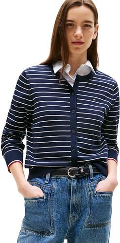 Tommy Hilfiger Trui voor dames, Blauw (Donker Nacht Marine/Ivoor Zijde Stp Gs), XXS