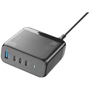 Cellularline - MULTIPOWER Desk GAN 150W ultracompacte GaN-oplader met 4 poorten - 3 USB-C, 1 USB-A aansluiting - Uitgerust met Gan-technologie - Ideaal voor smartphones, tablets en laptops