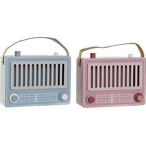 DKD Spaarpot Home Decor Blauw Roze MDF Radio (2 stuks)