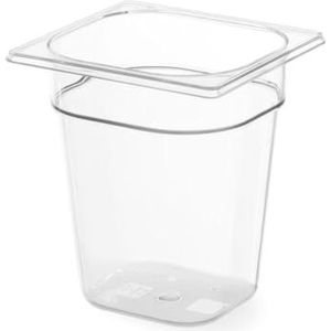 HENDI Gastronorm container, voedsel opslag container, temperatuurbestendig van -40° tot 110°C, vaatwasserbestendig, geur en smaakloos, 1L, polycarbonaat, GN 1/6, 176x162x(H)65mm, transparant