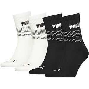 PUMA Uniseks korte sokken (set van 4), zwart/wit, 43-46 EU
