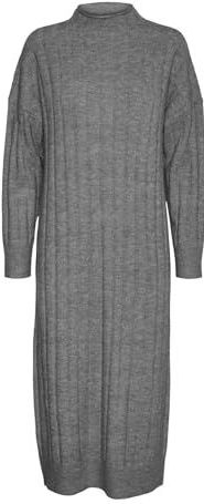 VERO MODA - Gebreide Jurk - Grijs Gemêleerd - 3/4 Lengte - Lange Mouw