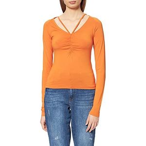 NA-KD Top Shirt met nekdetail voor dames, Oranje, XL