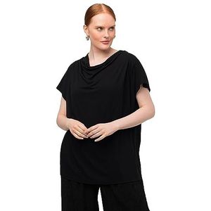 Ulla Popken, Dames, grote maten, T-shirt met waterval, zwart, 50/52 NL