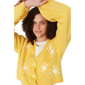 Trendyol Dames Jong Regular Basic V-hals Gebreid Vest, Geel, M