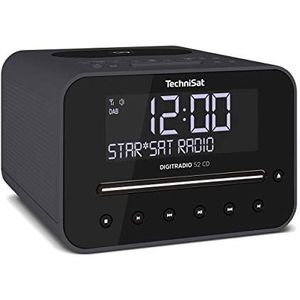 TechniSat DIGITRADIO 52 CD - stereo DAB wecker met twee instellbare wektijden (DAB+, FM, Snooze, Sleeptimer, dimbaar display, Bluetooth, draadloze opladen functie, CD-speler) zwart