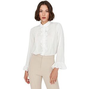 Trendyol Dames Regular Basic Shirt Kraag Geweven Shirt, Ecru, 62