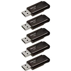 PNY Attaché 4 Flash Drives USB 2.0 with Sliding Capless Design, Black, 5x16GB