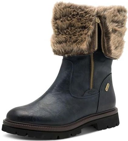 MARCO TOZZI - Kuitlaarzen - Navy - Effen - Blokhak - Ritssluiting