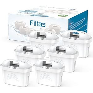 Fiitas Witte waterfilter voor Brita filterpatronen, geschikt voor Brita Maxtra+ waterkannen ter vermindering van kalk, chloor, koper en smaakverstorende stoffen (verpakking van 6 stuks)