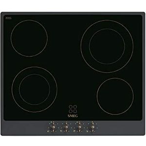 SMEG P864AO, COLONIALE keramische kookplaat, Anthracite + black glass (brass knobs)