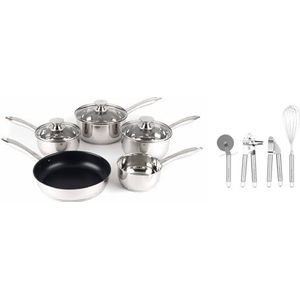 Russell Hobbs COMBO-7550A Classic Collection 5 Piece Pan Set, 14/16/18/20/24 cm and 4-Piece Stainless Steel Kitchen Tool Set