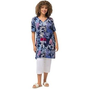 Ulla Popken Dames, patchprint, A-lijn, tuniek, T-shirt met halve mouwen, patchopdruk, marineblauw, 42-44