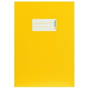HERMA 19760 Kartonnen notitieboekjes, DIN A5, boekhoezen met tekstveld, van stevig en extra sterk papier, set van 10 stuks, voor schoolschriften, geel