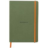 Rhodia 117374C - notitieboekje softcover Rhodiarama DIN A5 (14,8 x 21 cm), 80 vellen, gelinieerd Clairefontaine papier ivoor 90 g bladwijzer, elastiek, cover van kunstleer salie, 1 stuk