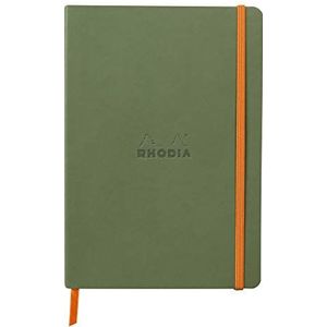 Rhodia 117374C - notitieboekje softcover Rhodiarama DIN A5 (14,8 x 21 cm), 80 vellen, gelinieerd Clairefontaine papier ivoor 90 g bladwijzer, elastiek, cover van kunstleer salie, 1 stuk