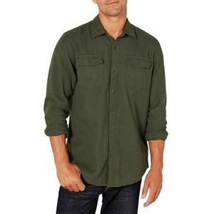 Amazon Essentials Heren Flanellen overhemd met lange mouwen, twee zakken en normale pasvorm, Olijfgroen, XS