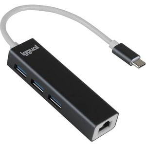 iggual USB-C hub met 4 poorten, USB-C Adapter met 3 poorten voor USB 3.0 en 1 RJ45 Gigabit Ethernet-poort, Type-C Adapter, Compatibel met MacBook Pro/Air, iPhone en Galaxy, 15 cm lange kabel