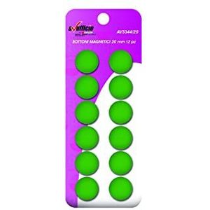 Alevar 12 magneetknoppen voor kantoor-prikbord, koelkastmagneet, diameter 20 mm, kleur groen