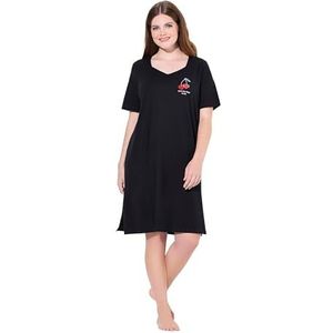 Ulla Popken - Bigshirt - Zwart - Nachthemd - Hartmotief - Korte Mouwen