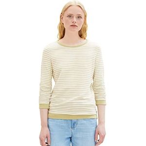 Tom Tailor Denim Sweatshirt voor dames met plooien en strepenpatroon, 32804-wit groen gestructureerde streep, S