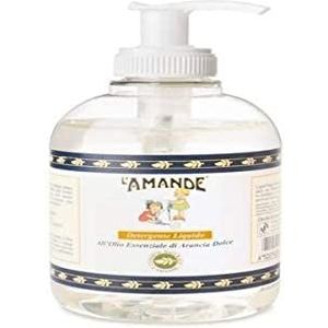 L'AMANDE - Vloeibare zeep voor handen en lichaam, fris en zacht, verzorgend reinigingsbad met vitamine C en caroteen, handzeep en natuurlijk doucheschuim, etherische olie van zoete sinaasappel, 300 ml