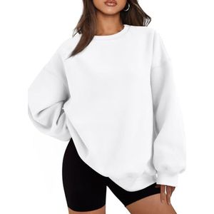 Efan Dames extra grote sweatshirts, fleece hoodies, ronde hals truien, informele topjes, comfortabele herfstmodekleding, winterkleding 2025, Wit, S