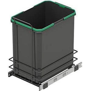 Emuca - Recycle 35 L keukenrecyclingbak, bodembevestiging en handmatig uittrekbaar, zonder deksel, Antracietgrijs plastic