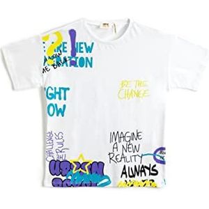 Koton Boys Graffiti Bedrukt T-shirt met korte mouwen en ronde hals, ecru (010), 6-7 Jaar