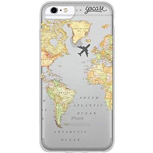 Gocase World Map Blank hoes | Compatibel met iPhone 6 Plus / 6S Plus | Transparant met print siliconen Doorzichtig TPU Beschermhoesje krasbestendig Phone Case | Reizen Wereldkaart