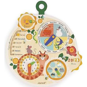 Janod - Tijdwiel van FSC-hout - Italiaanse versie - Educatieve kalender voor kinderen - Educatief spel - FSC houten speelgoed - Vanaf 3 jaar, J09624