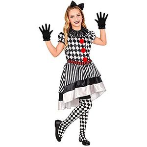 Widmann - Kinderkostuum retro clown, jurk met clownkraag, strik, handschoenen, voor meisjes, ruitjes, strepen, kostuum, verkleedpartij, themafeest, carnaval, Halloween