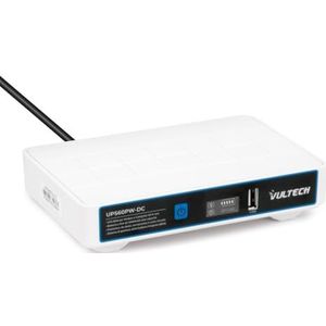 VulTech UPS60PW-DC wit mini-UPS 12000 mAh 60 Watt ononderbroken stroomvoorziening voor router, modem, access point, camera, smartphone - ingang 100-240 VAC, USB 5 V DC 12 V