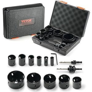 VEVOR Bi-metalen gatzaag bitset met 11PCS zaagbladen 19-76 mm zaagdiepte 38 mm 2 boren 1 inbussleutel accessoires voor boormachine schroevendraaier boren hout plaatmetaal gips PVC