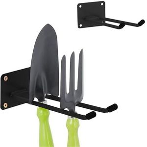 Relaxdays gereedschapshaken, set van 2, gereedschapshouder, 24 cm lang, dubbele wandhaak, staal, garage, schuur, zwart