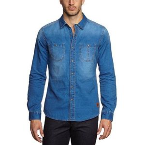 edc by ESPRIT Heren slim fit vrijetijdsoverhemd van jeans 034CC2F016, blauw (Bluestar)., L