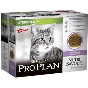 Purina Pro Plan Natvoer voor katten, gesteriliseerd, volwassenen, gesorteerd, 4 verpakkingen à 10 zakjes à 85 g