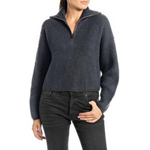 Replay Dames cropped wollen trui, 067 Night Blue, L