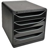 Exacompta - ref. 3104214D - Ladebox - Bureau - kantoor BIG-BOX met 4 laden voor A4+ documenten - Afmetingen: Diepte 34,70 x Breedte 27,80 x Hoogte 26,70cm - Zwart/Zwart glanzend