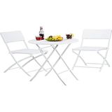 Relaxdays Tuinmeubelset Bastian, inklapbaar, 3-delig, rotan-look, klein, HBT tafel: 75,5 x 60 x 60 cm, wit