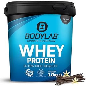 Bodylab24 Eiwitpoeder Whey Protein Vanille 1kg, eiwitshake voor krachttraining en fitness, Whey poeder kan spieropbouw ondersteunen, Hoogwaardig eiwitpoeder met 80% eiwit, Aspartaamvrij