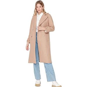 TRENDYOL Dames oversized rechte effen geweven mantel voor dames, camel, 36, camel, 16