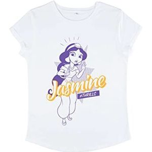 Disney Dames Aladdin-Jasmine Pop Organic Roll Sleeve T-Shirt, Wit, M, wit, M