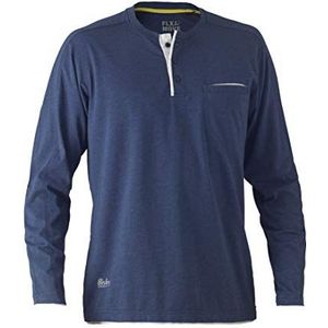 Bisley Workwear UKBK6932_BPCT Flex & Move katoenen Henley T-shirt met lange mouwen - blauw Marle, L