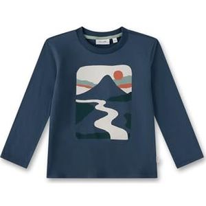 Sanetta Jongens-shirt met lange mouwen blauw | Hoogwaardig en gezellig shirt van biologisch katoen voor jongens. Shirt met lange mouwen met bergpanorama | Kinderkleding, blauw, 140 cm